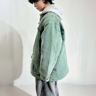 80's～ "made in USA" carhartt グリーン フェード 裏フランネル ダック ジャケット