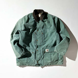 80's～ "made in USA" carhartt グリーン フェード 裏フランネル ダック ジャケット