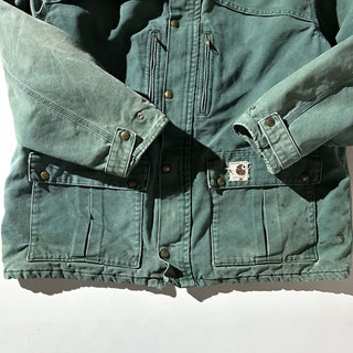 80's～ "made in USA" carhartt グリーン フェード 裏フランネル ダック ジャケット