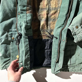 80's～ "made in USA" carhartt グリーン フェード 裏フランネル ダック ジャケット