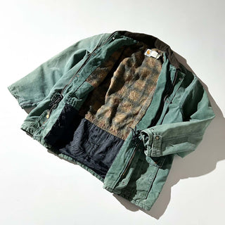80's～ "made in USA" carhartt グリーン フェード 裏フランネル ダック ジャケット