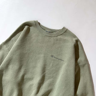 90's～ champion "極太アーム" ピスタチオ ワンポイント スウェット シャツ