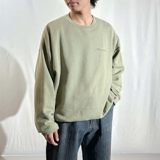 90's～ champion "極太アーム" ピスタチオ ワンポイント スウェット シャツ