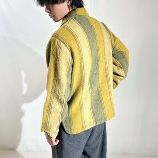 ～90's 裏フリース ストライプ ウール シャツ ジャケット
