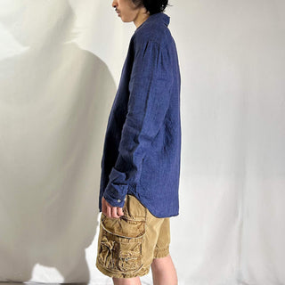 00's BANANA REPUBLIC ネイビー リネン L/Sシャツ