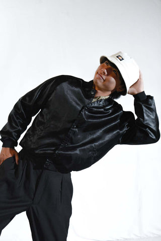 90's "made in USA" satins ブラック ナイロン スタジャン ジャケット