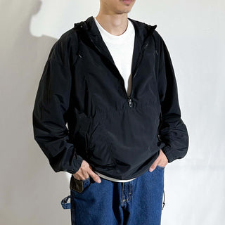 90's "made in USA" LANDS' END 無地 ドローコード パッカブル アノラック ジャケット