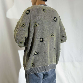 80's Da vinci 総柄 アクリル ニット カーディガン