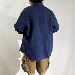 00's BANANA REPUBLIC ネイビー リネン L/Sシャツ