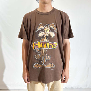 90's "made in USA" changes "Huh?" フェード ワイリーコヨーテ キャラクター プリント Tシャツ