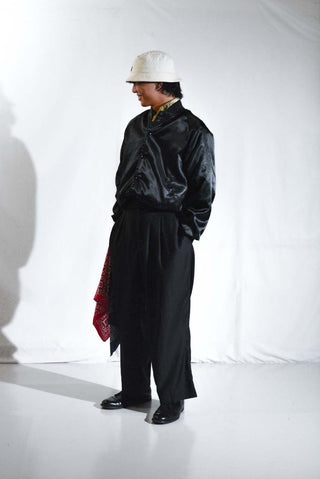 90's "made in USA" satins ブラック ナイロン スタジャン ジャケット