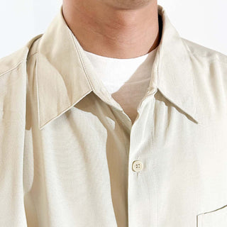 90's～00's PURITAN レーヨン×ポリエステル ライトベージュ レギュラーカラー S/Sシャツ