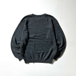 00's Croft & Barrow 前V コットン ニット セーター(チャコールグレー)