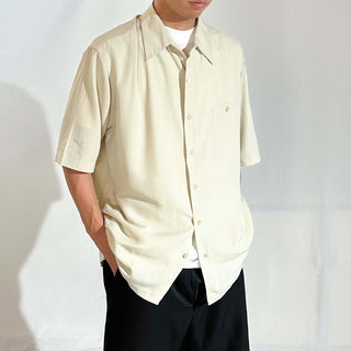 90's～00's PURITAN レーヨン×ポリエステル ライトベージュ レギュラーカラー S/Sシャツ