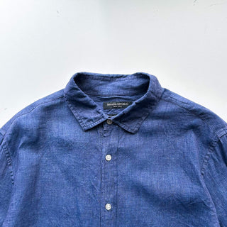 00's BANANA REPUBLIC ネイビー リネン L/Sシャツ