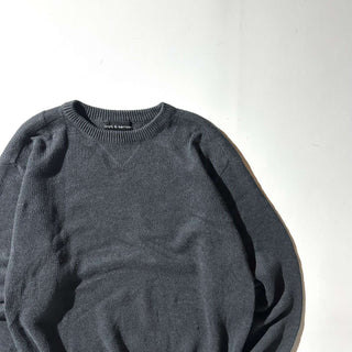 00's Croft & Barrow 前V コットン ニット セーター(チャコールグレー)