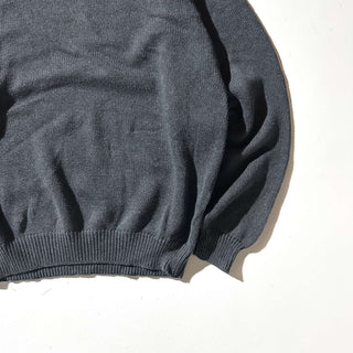 00's Croft & Barrow 前V コットン ニット セーター(チャコールグレー)