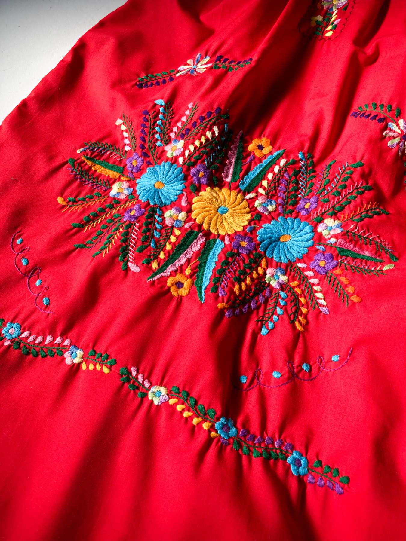 ビンテージ 80s  鳳凰 花柄 刺繍 メキシカン ワンピース 美品