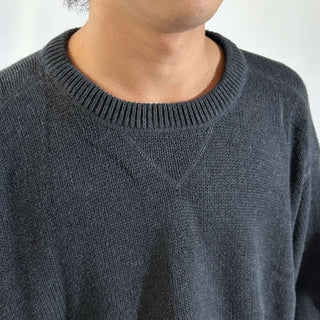 00's Croft & Barrow 前V コットン ニット セーター(チャコールグレー)