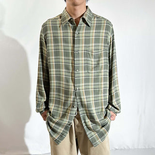 00's Claiborne レーヨン チェック レギュラーカラー L/Sシャツ