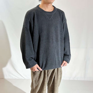 00's Croft & Barrow 前V コットン ニット セーター(チャコールグレー)