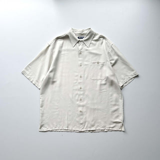 90's～00's PURITAN レーヨン×ポリエステル ライトベージュ レギュラーカラー S/Sシャツ