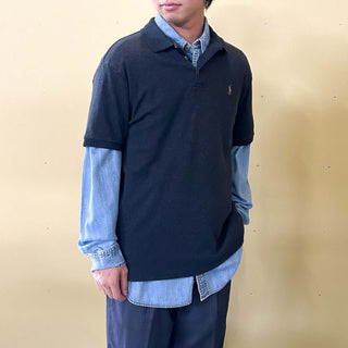 00's Ralph Lauren S/Sニットポロシャツ(チャコールグレー)