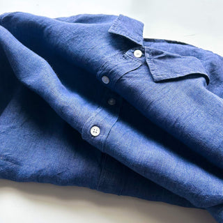 00's BANANA REPUBLIC ネイビー リネン L/Sシャツ