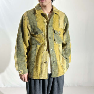 ～90's 裏フリース ストライプ ウール シャツ ジャケット