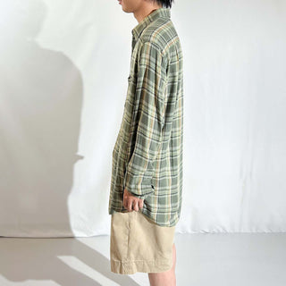 00's Claiborne レーヨン チェック レギュラーカラー L/Sシャツ