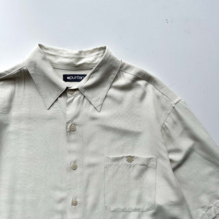 90's～00's PURITAN レーヨン×ポリエステル ライトベージュ レギュラーカラー S/Sシャツ