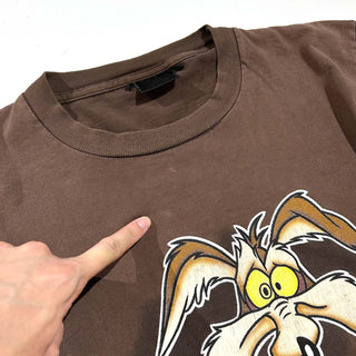 90's "made in USA" changes "Huh?" フェード ワイリーコヨーテ キャラクター プリント Tシャツ