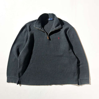 Ralph Lauren ハーフジップ コットンニット セーター(チャコールグレー)