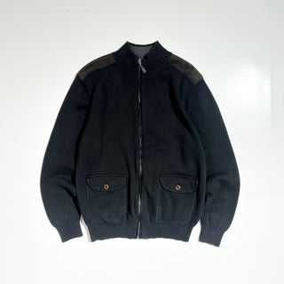 00's ROUNDTREE & YORKE フェイクレザー切替 ダブルポケット ドライバーズ ニット セーター