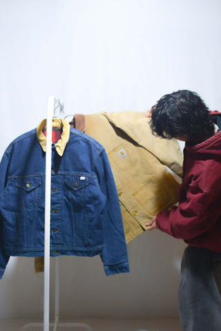 80's carhartt "100years Model" 裏フランネル トラッカー デニム ジャケット