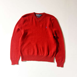Ralph Lauren "ITALIAN YARN LAMBS WOOL" Vネック ニット セーター(オレンジレッド)