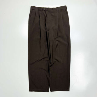 00's HARDY AMIES サマーウール 2タック ワイドスラックス(チャコール)