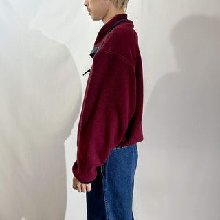 80's～90's "made in USA" EMS バーガンディ ナイロン前立て スナップTタイプ フリース ジャケット