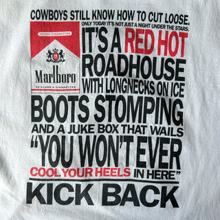 90's "made in USA" Marlboro sleeve less "COWBOYS STILL... KICK BACK'' ボロ 両面プリント Tシャツ