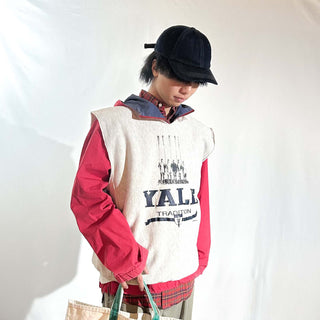 90's～ "YALE" ボロ リバースウィーブタイプ カットオフ カレッジ プリント スウェット シャツ