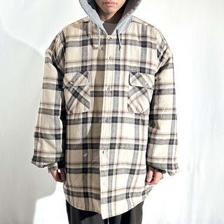 90's～00's basic editions 裏キルティング フーデッド ポケット付き マルチチェック ネル シャツジャケット