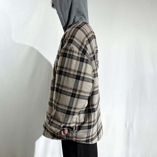 90's～00's basic editions 裏キルティング フーデッド ポケット付き マルチチェック ネル シャツジャケット