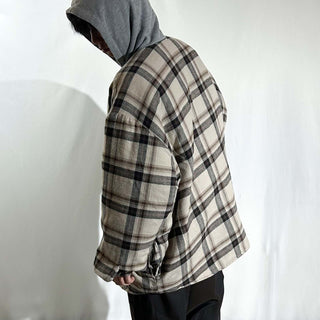 90's～00's basic editions 裏キルティング フーデッド ポケット付き マルチチェック ネル シャツジャケット