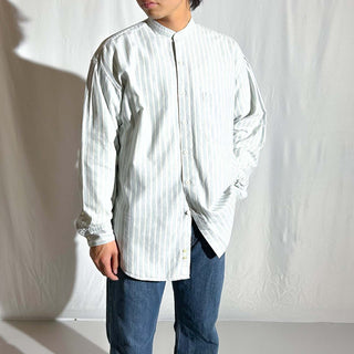 90's PERRY ELLIS 織柄 ストライプ スタンドカラー L/Sシャツ