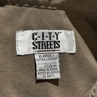 90's～ CITY STREETS スタンドカラー 比翼 L/Sシャツ(カーキ)