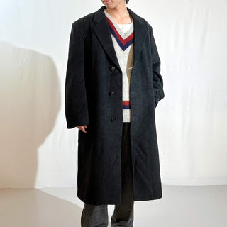 90's～ "made in England" burakku カシミア混 メルトン ウール チェスター コート