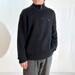 90's～ OLD Ralph Lauren "EXCLUSIVE OF DECORATION" ブラック ハーフジップ ニット セーター