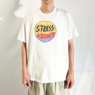 90's "made in USA" SCREEN STARS "STRESS ADDICT" プリント Tシャツ