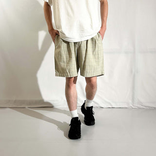 90's CLUB ROOM リネン×コットン チェック 2タック スラックス ショーツ