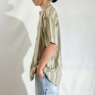 90's JORDACHE ストライプ スタンドカラー S/Sシャツ